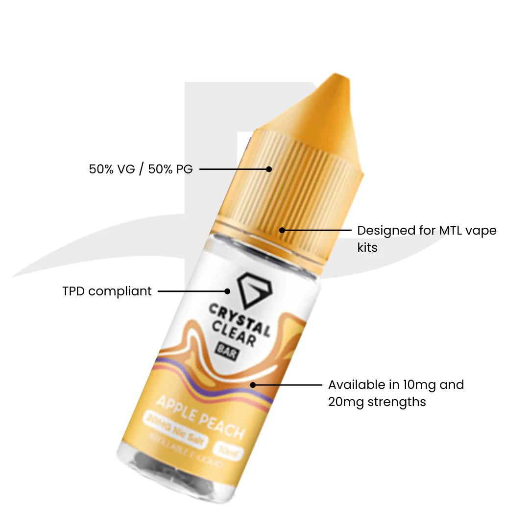 Crystal Clear Bar Nic Salts 10ml - Apple Peach - Image 2