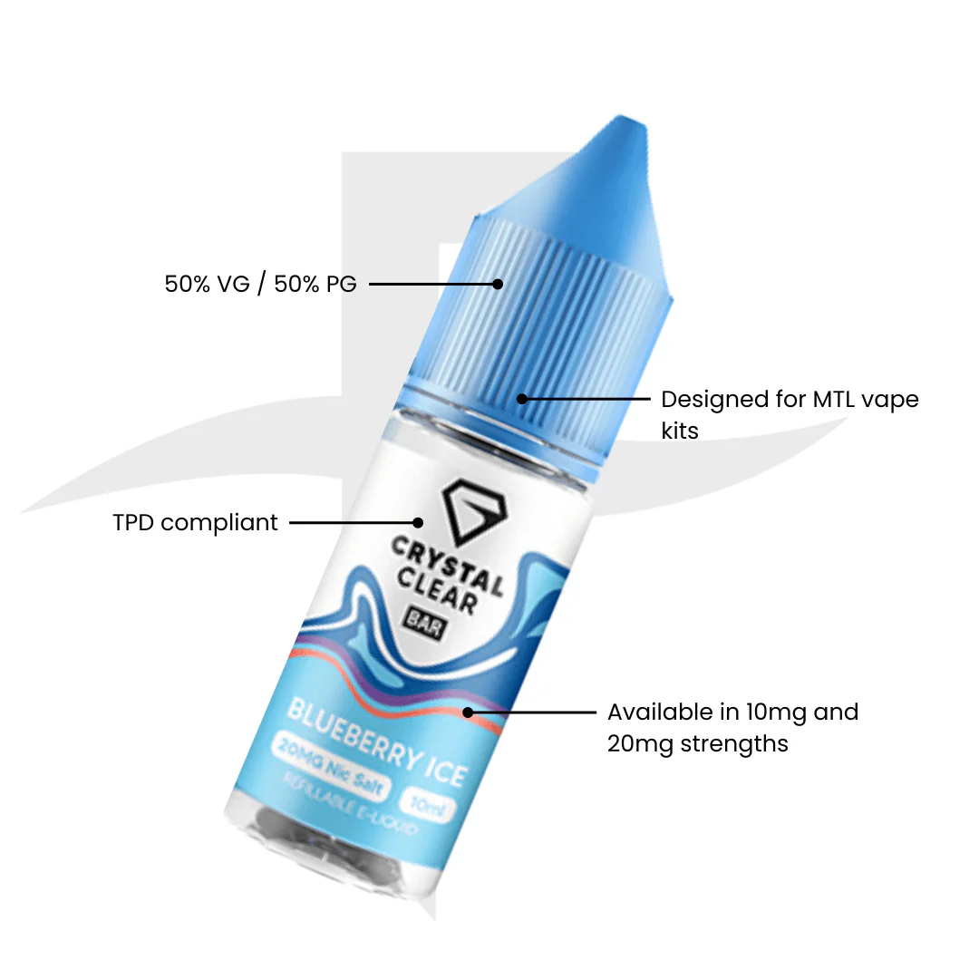 Crystal Clear Bar Nic Salts 10ml - Blueberry Ice - Image 2