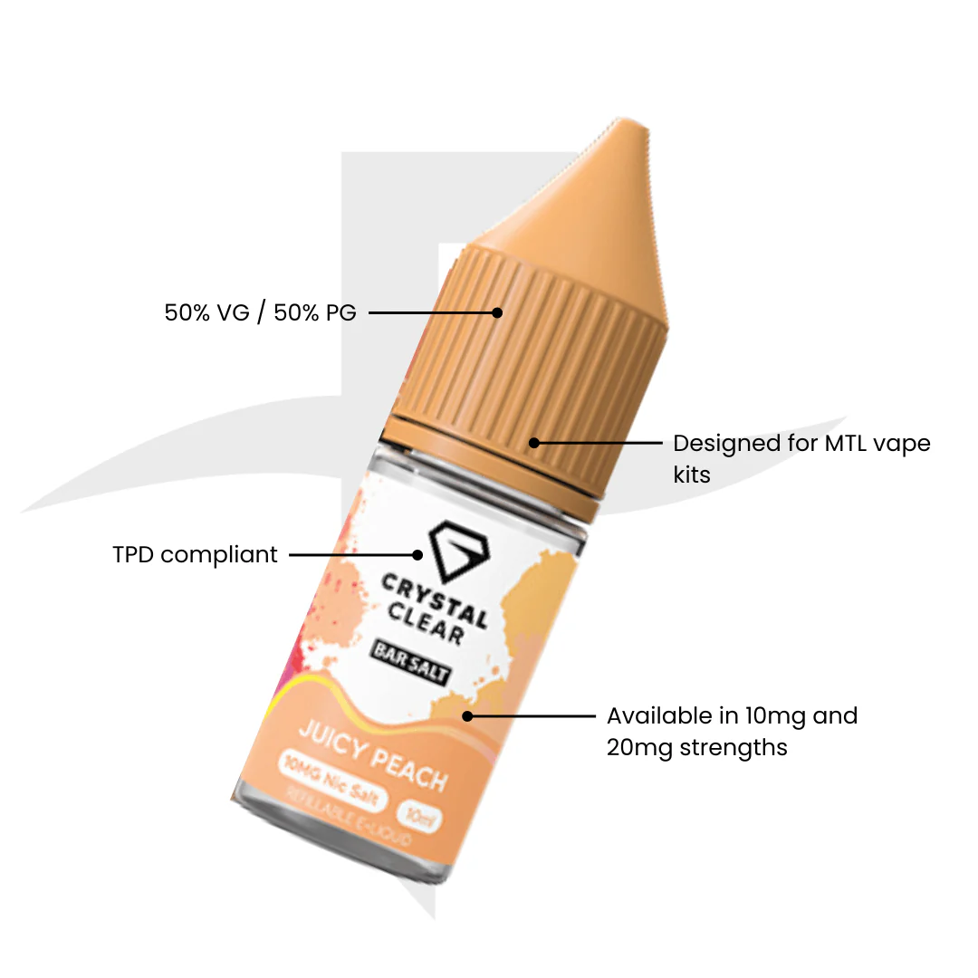 Crystal Clear Bar Nic Salts 10ml - Juicy Peach - Image 2