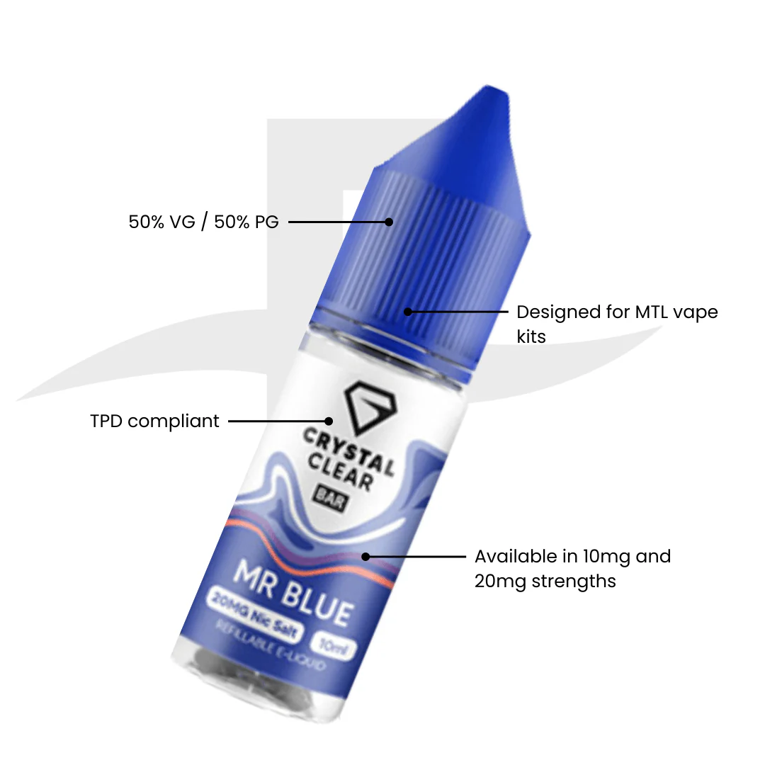 Crystal Clear Bar Nic Salts 10ml - Mr Blue - Image 2