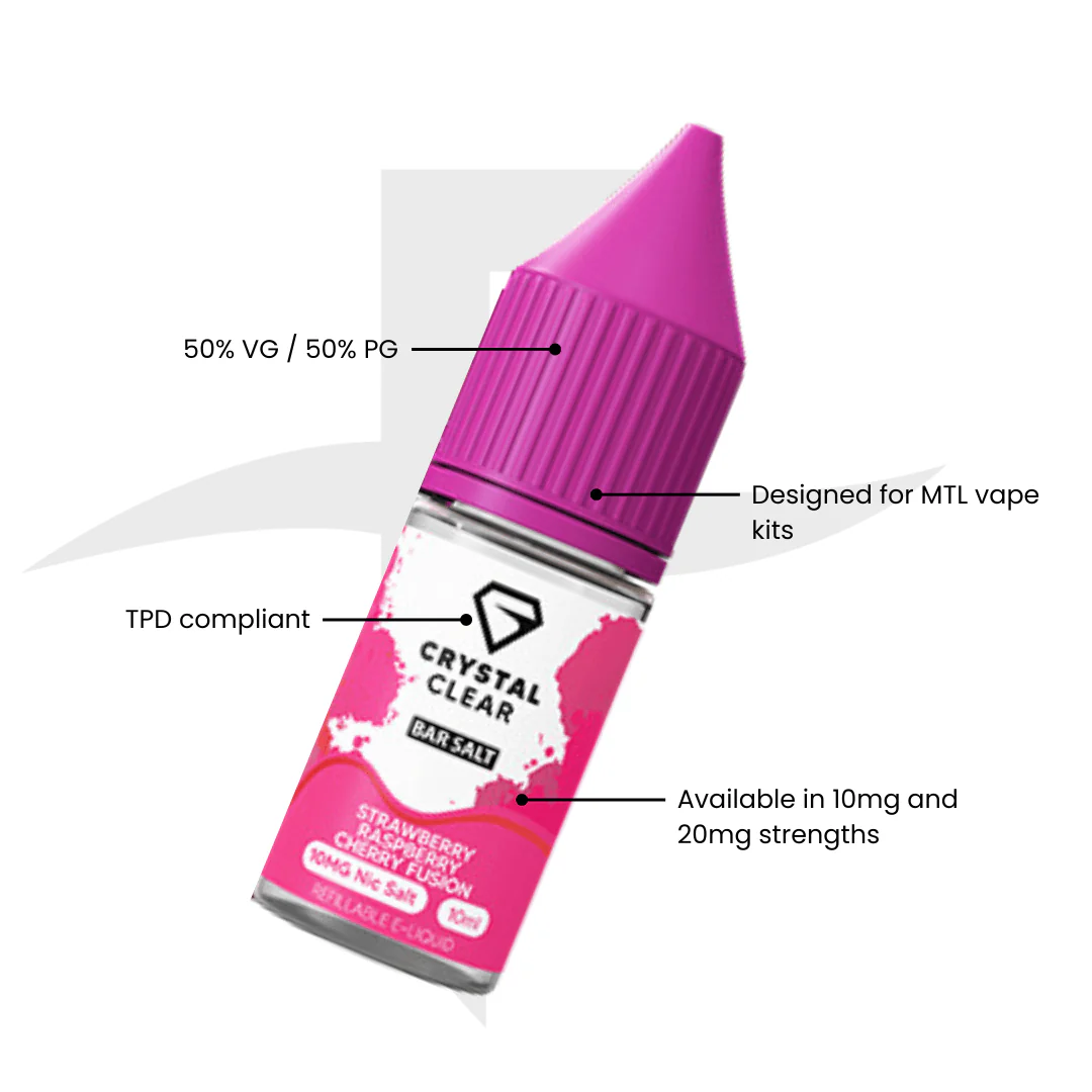 Crystal Clear Bar Nic Salts 10ml - Strawberry Raspberry Cherry Fusion - Image 2