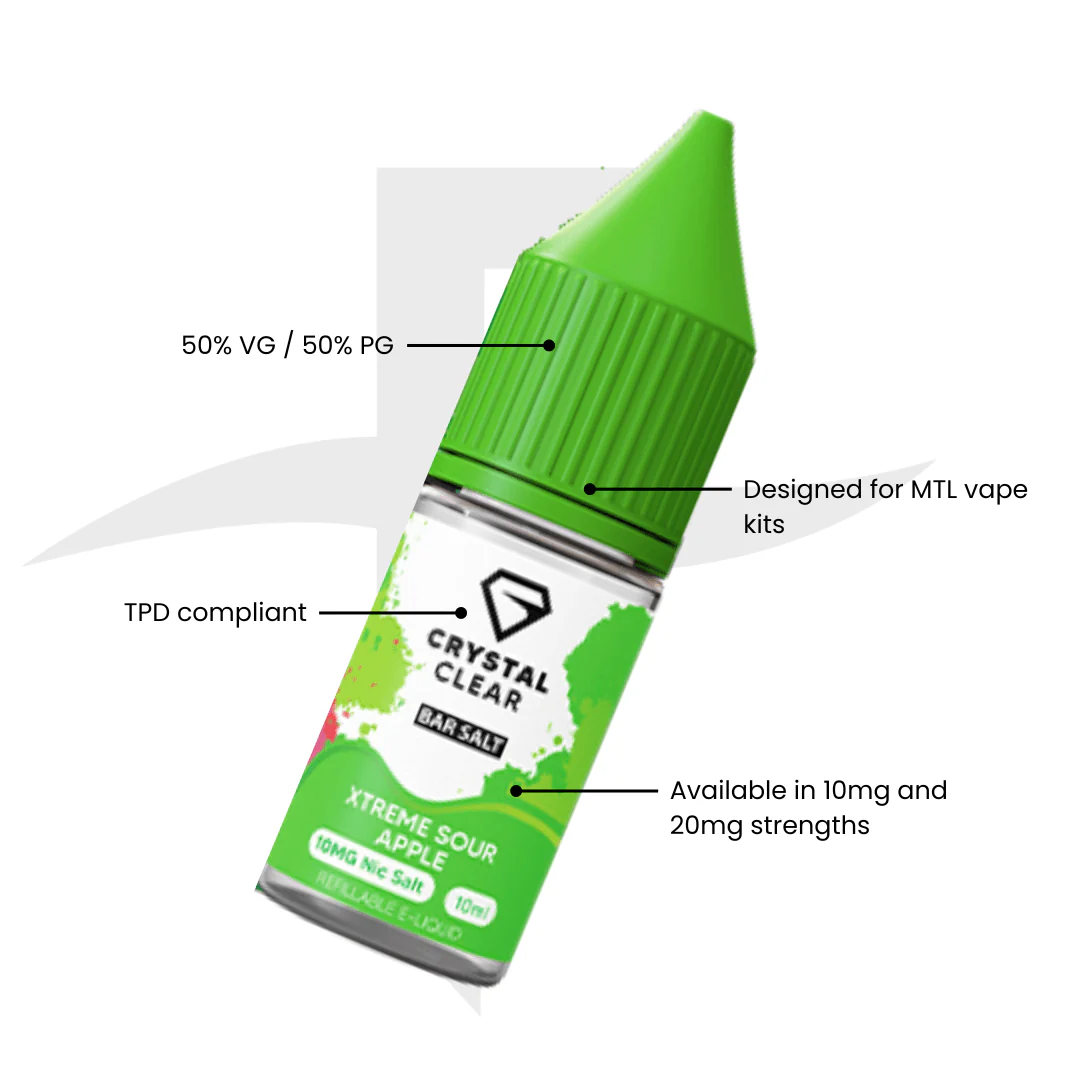 Crystal Clear Bar Nic Salts 10ml - Xtreme Sour Apple - Image 2